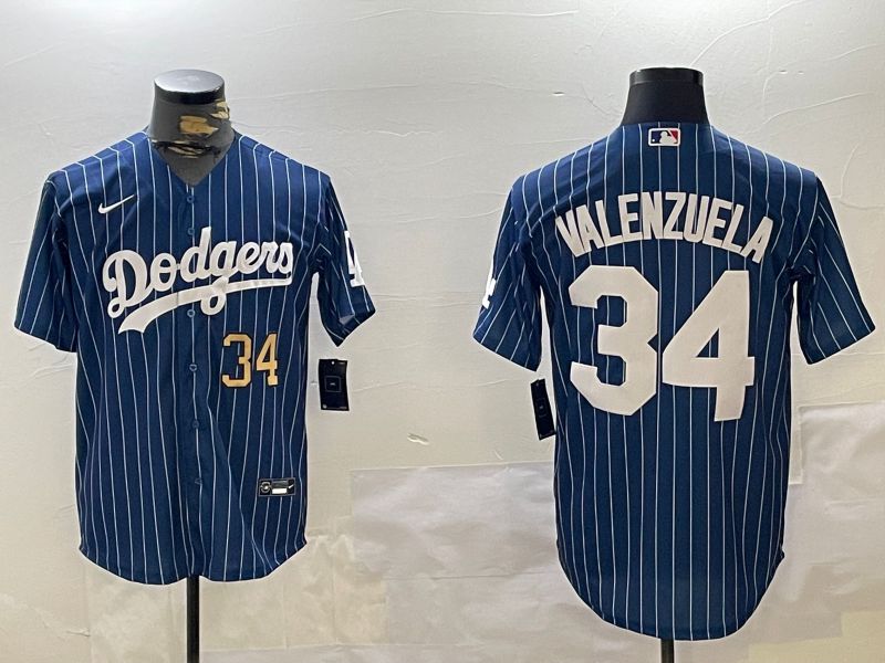 Men Los Angeles Dodgers #34 Valenzuela Blue Stripe Game 2024 Nike MLB Jersey style 11209